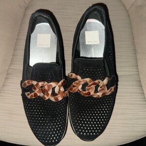 Dolce Vita Black Slip-On Loafers with Tortoiseshell Chain Accent